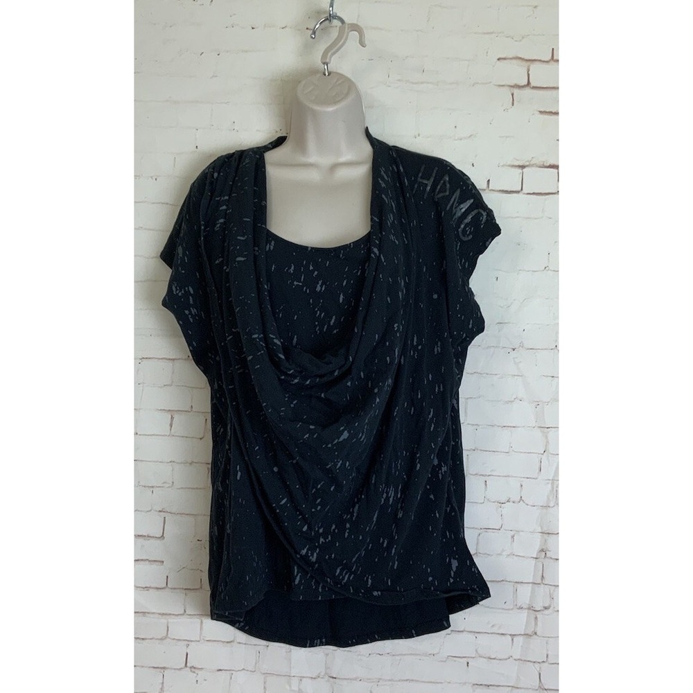 Harley Davidson HDMC Womens Black‎ Cowl Splatter Tee Shirt Short Sleeve Size XL